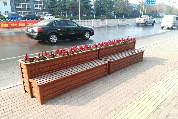 铝合金红木色坐凳组合花箱